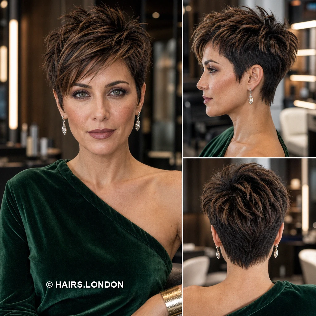 18 Short Textured Pixie Haircuts for Brunette Hair Brown Tapered Fringe