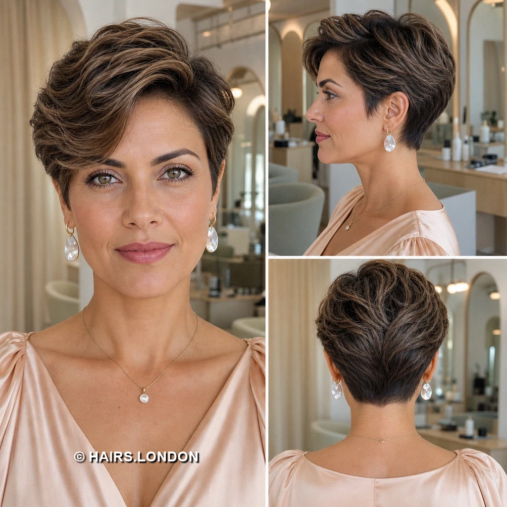 19 Textured Brunette Pixie Cuts with Swept Fringes and Tapered Napes Brown Tousled Crown