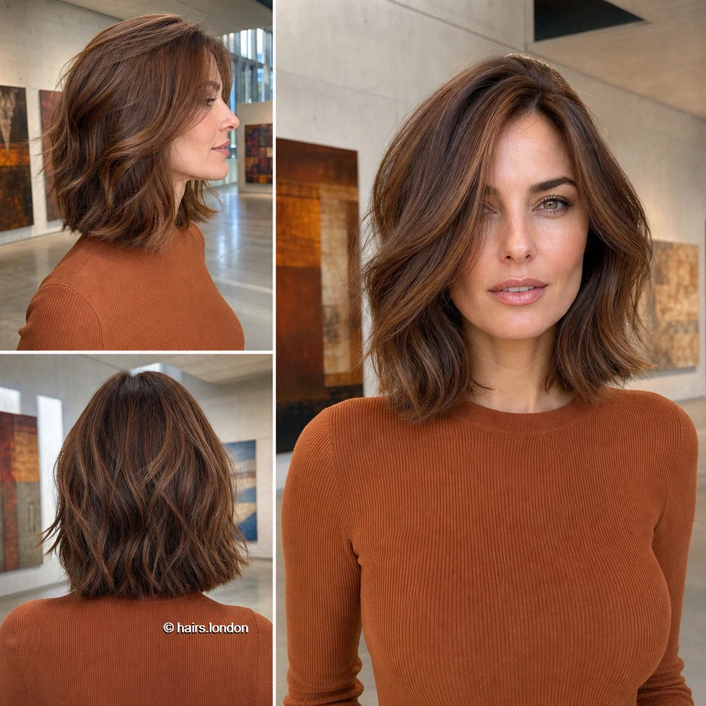22 Brunette Bob Haircuts, from Soft Waves to Sculpted Shapes Brown Tousled Lob