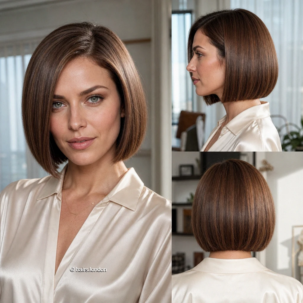 25 Brunette Bob Haircuts: Sleek Lines, Soft Layers and Short Stacks Brown Tucked Bob