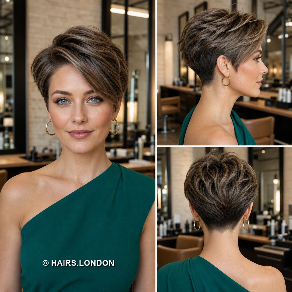 20 Highlighted Pixie Cuts with Texture, Volume, and Side-Swept Fringe Brown Voluminous Pixie