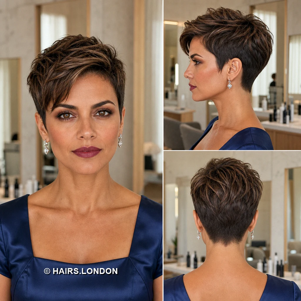 20 Brunette Pixie Cuts with Sweeping Fringe and Tapered Napes Brown Wavy Crown