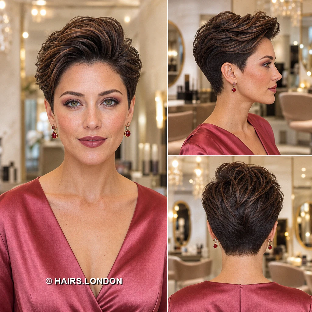 19 Textured Brunette Pixie Cuts with Swept Fringes and Tapered Napes Brown Wispy Forehead