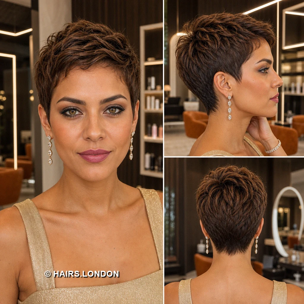 14 Textured Pixie Cuts with Sweeping Fringes, Curls, and Color Brown Wispy Pixie