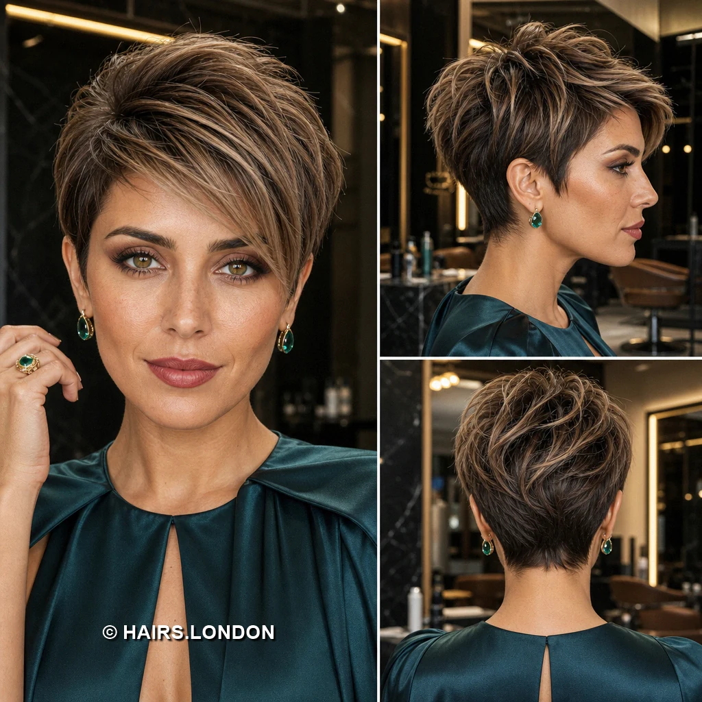 19 Highlighted Textured Pixie Cuts with Shape from Every Angle Brownblonde Spiky Crop
