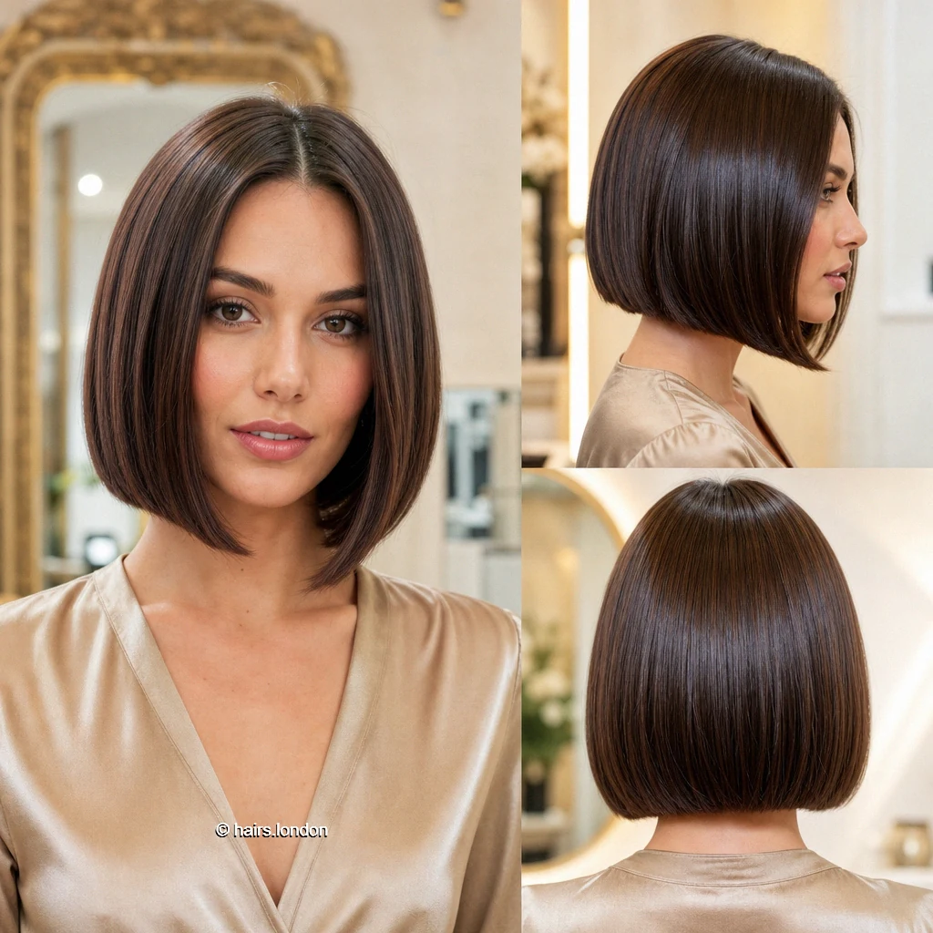 25 Brunette Bob Haircuts: Sleek Lines, Soft Layers and Short Stacks Brunette Aline Bob