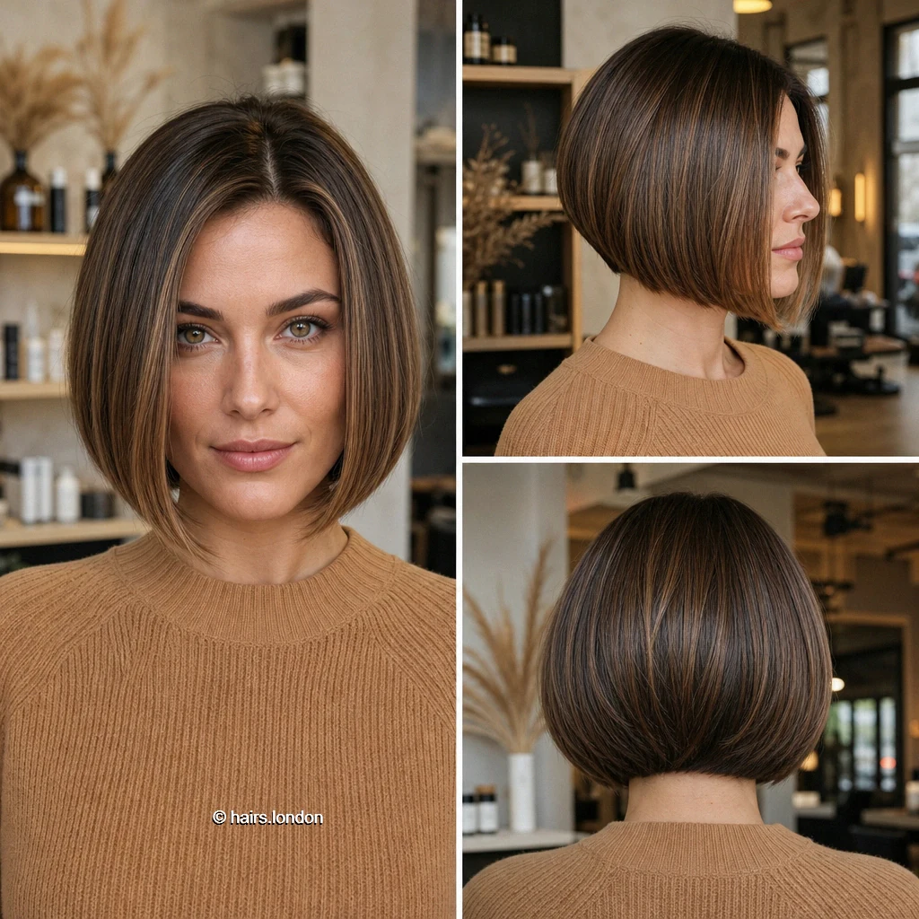 20 Bob Haircut Ideas, From Softly Layered to Sleek and Graduated Brunette Angled Bob