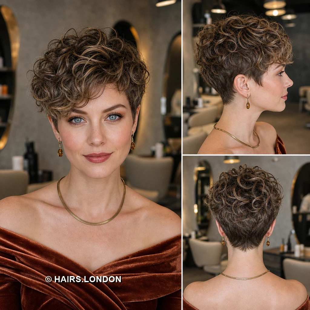 20 Short Brunette Pixie Haircuts with Curls, Sweeps, and Tapered Napes Brunette Asymmetric Ringlets