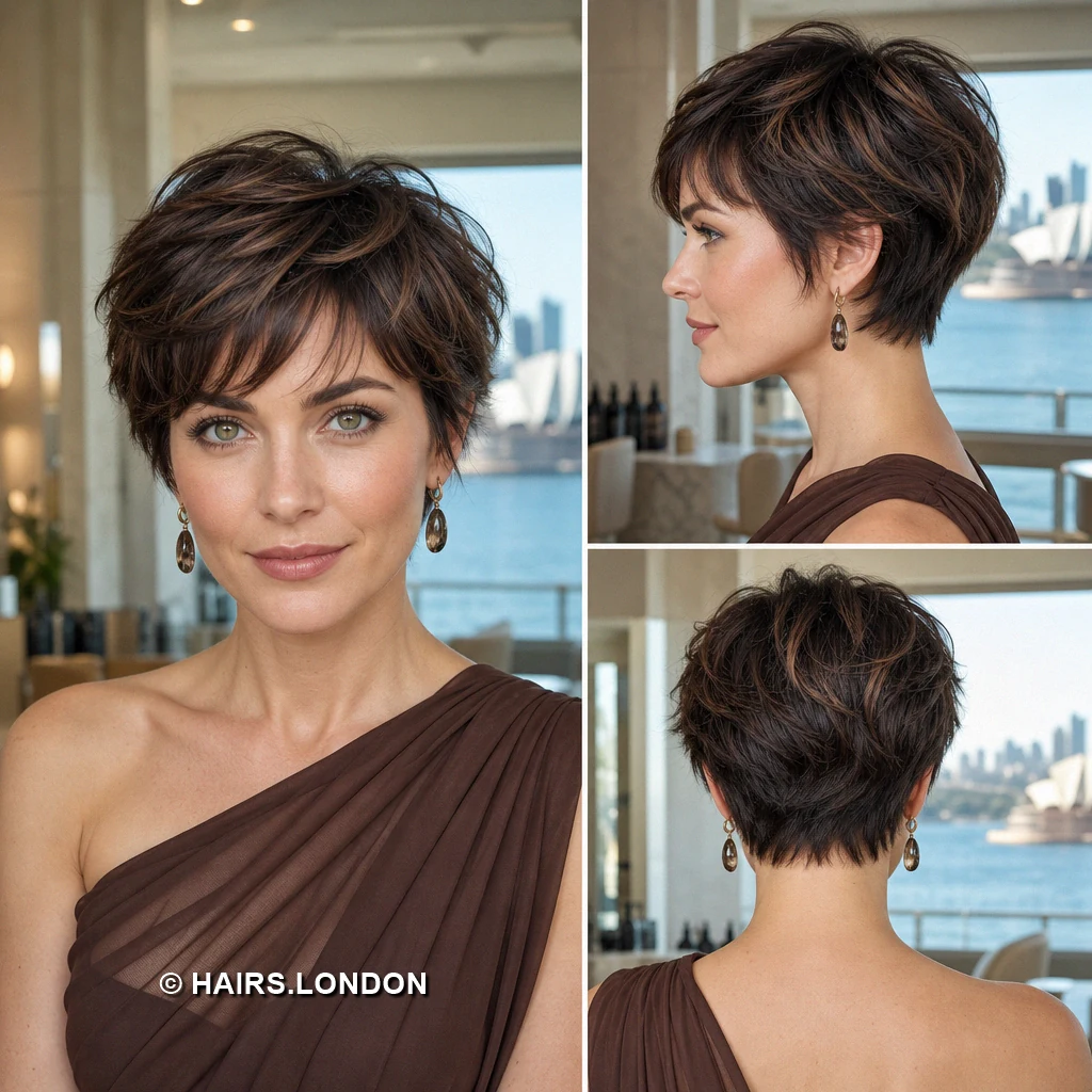 19 Textured Brunette Pixie Cuts With Shape and Movement Brunette Bent Fringe