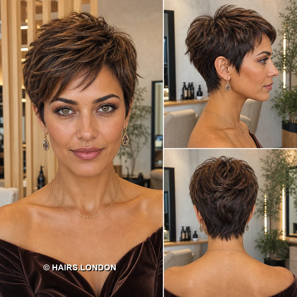 19 Brunette Pixie Haircuts with Texture, Volume, and Tapered Sides Brunette Broad Sweep