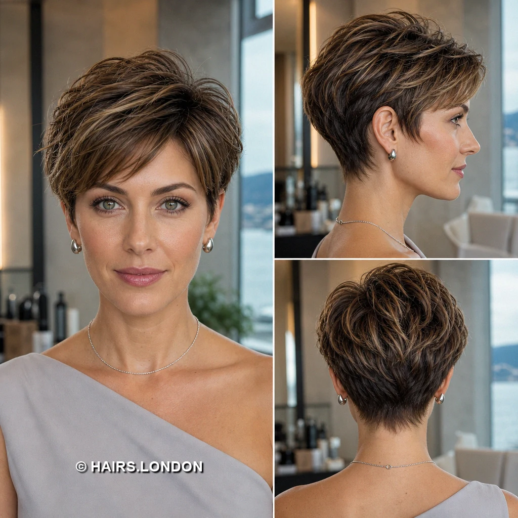 20 Short Brunette Pixie Haircuts with Curls, Sweeps, and Tapered Napes Brunette Brushedup Taper