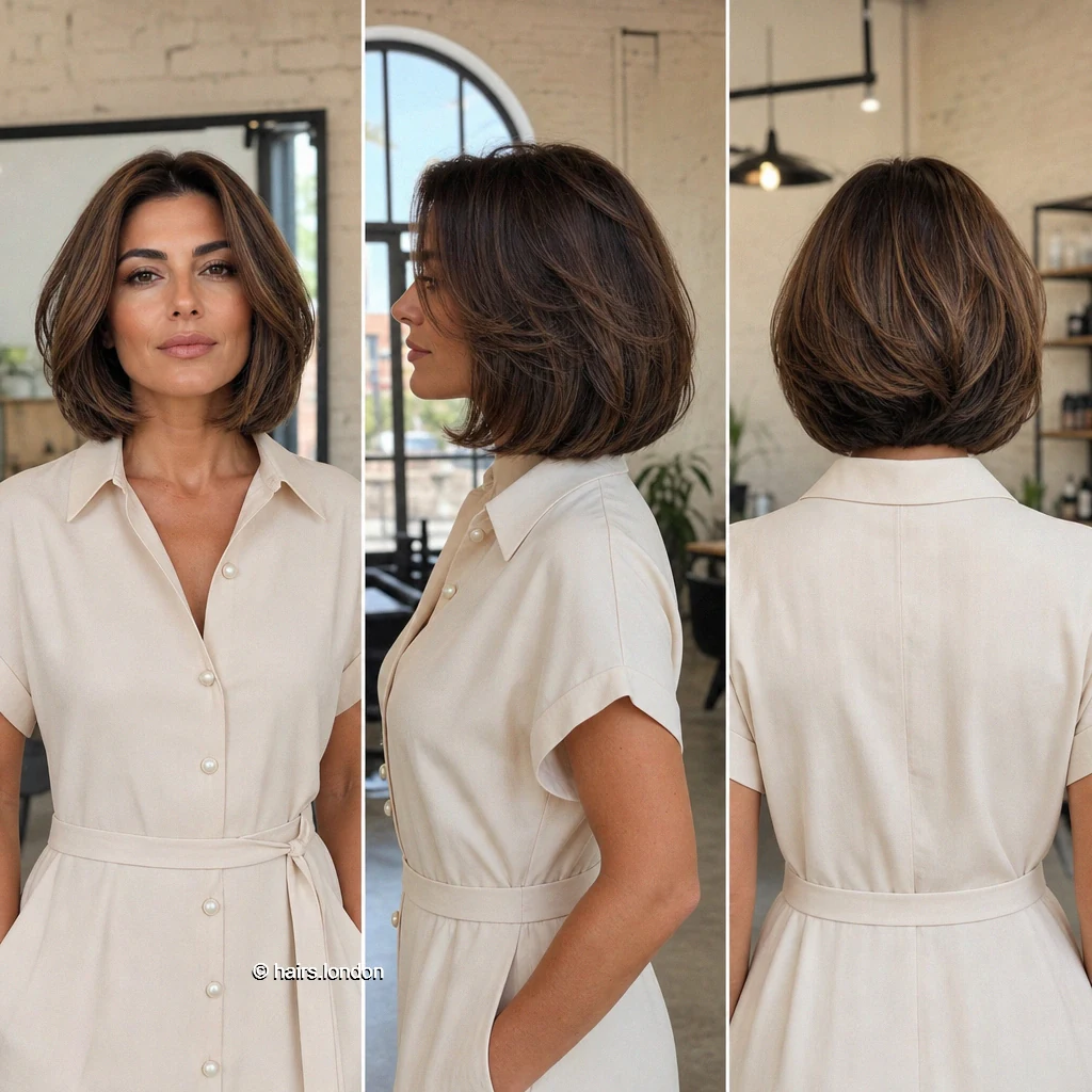 20 Brunette Bob Haircuts, From Rounded Shapes to Feathered Layers Brunette Centerpart Bob
