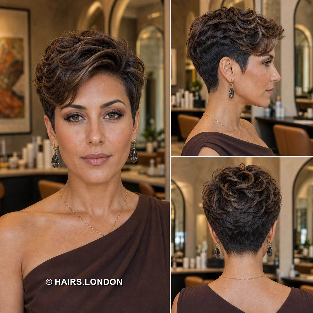 20 Brunette Pixie Cuts with Sweeping Fringe and Tapered Napes Brunette Contrasting Taper