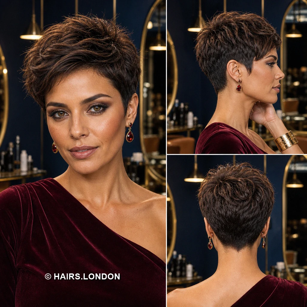 18 Short Textured Pixie Haircuts for Brunette Hair Brunette Crescent Fringe
