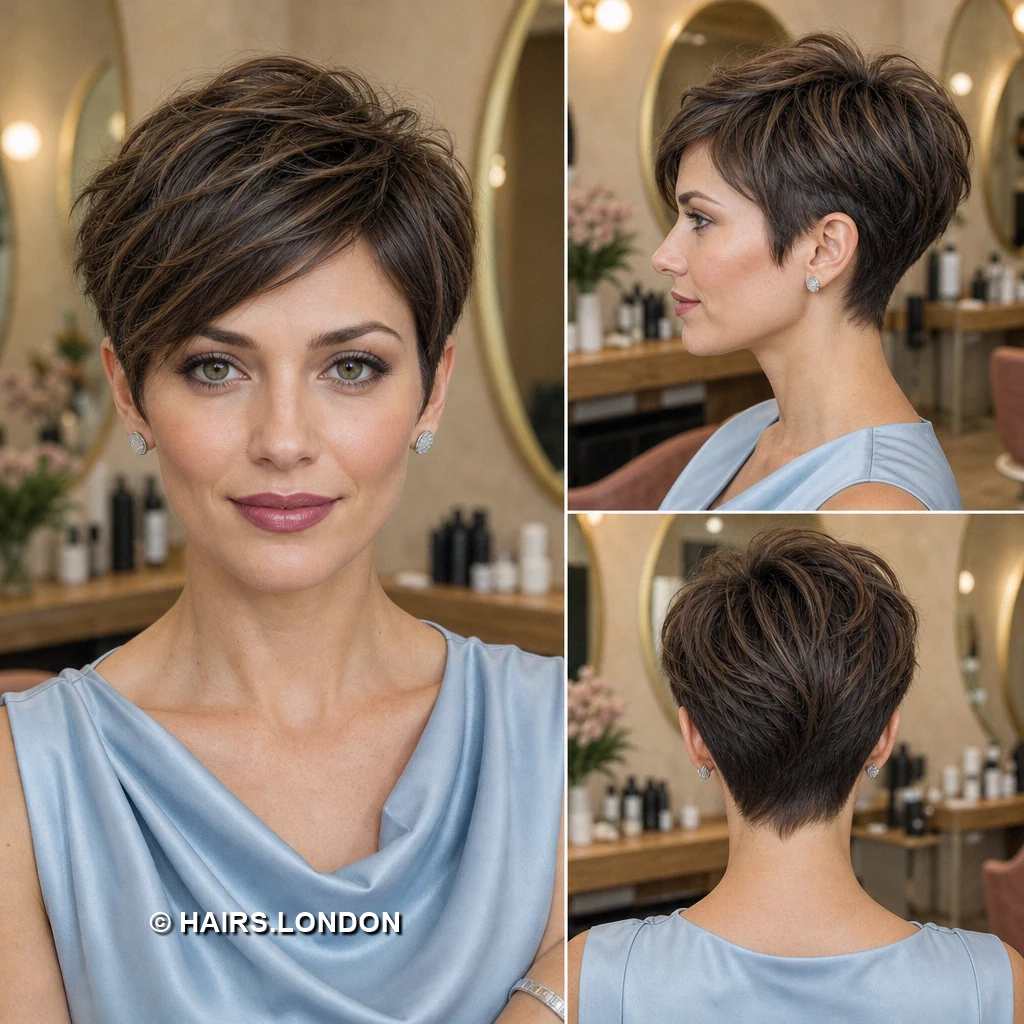 20 Brunette Pixie Cuts with Sweeping Fringe and Tapered Napes Brunette Crown Sweep