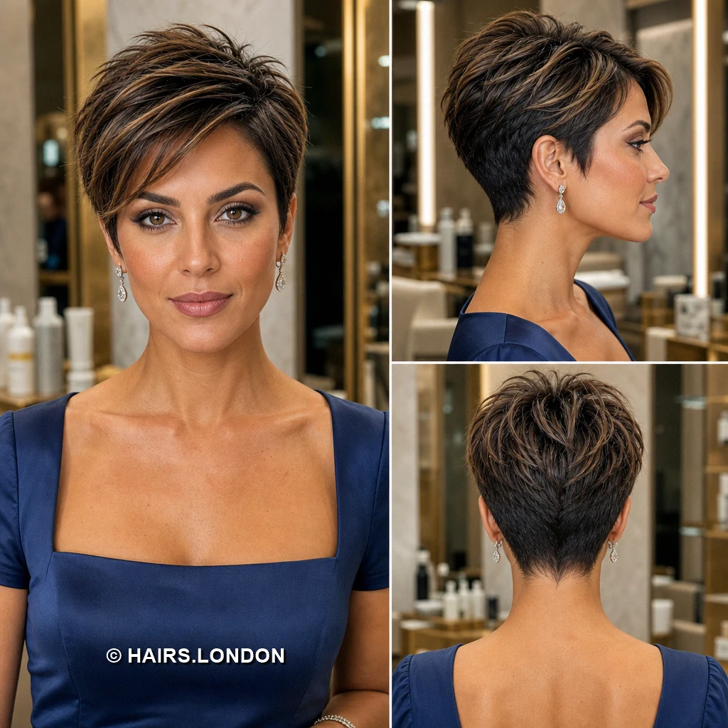 20 Highlighted Pixie Cuts with Texture, Volume, and Side-Swept Fringe Brunette Curly Pixie
