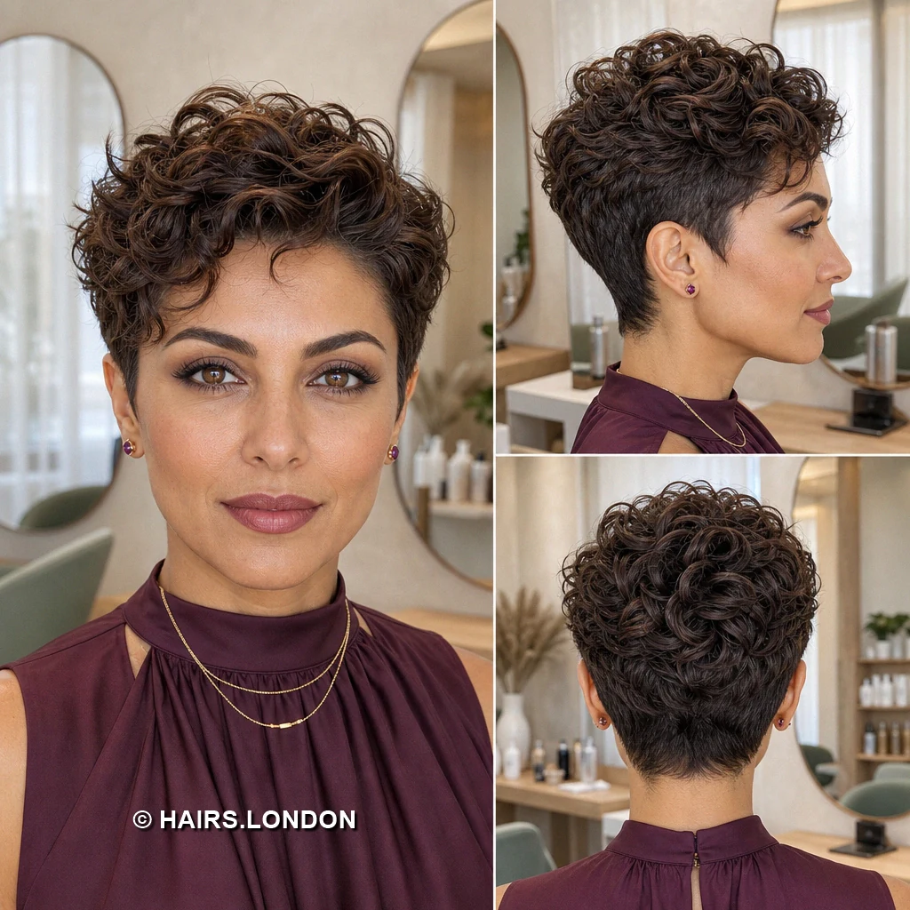 19 Brunette Pixie Haircuts with Texture, Volume, and Tapered Sides Brunette Curly Taper