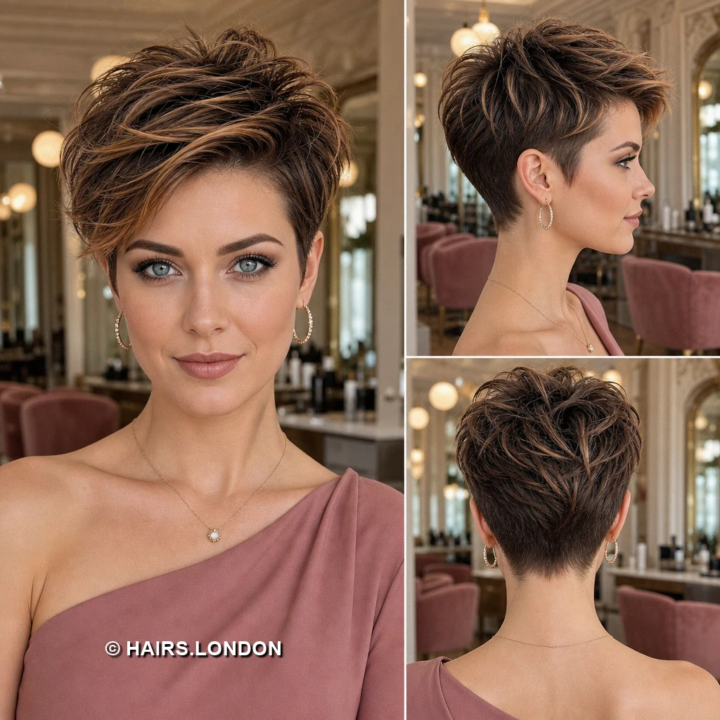 19 Brunette Pixie Haircuts with Texture, Volume, and Tapered Sides Brunette Diagonal Layers