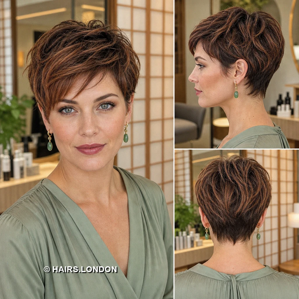 19 Textured Brunette Pixie Cuts With Shape and Movement Brunette Elevated Crest