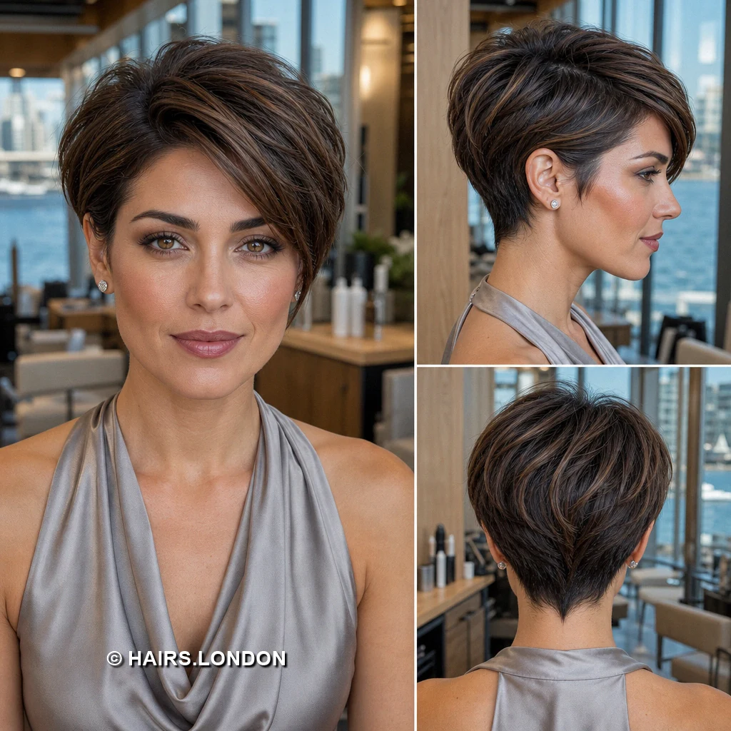 20 Brunette Pixie Cuts with Sweeping Fringe and Tapered Napes Brunette Feathered Fringe