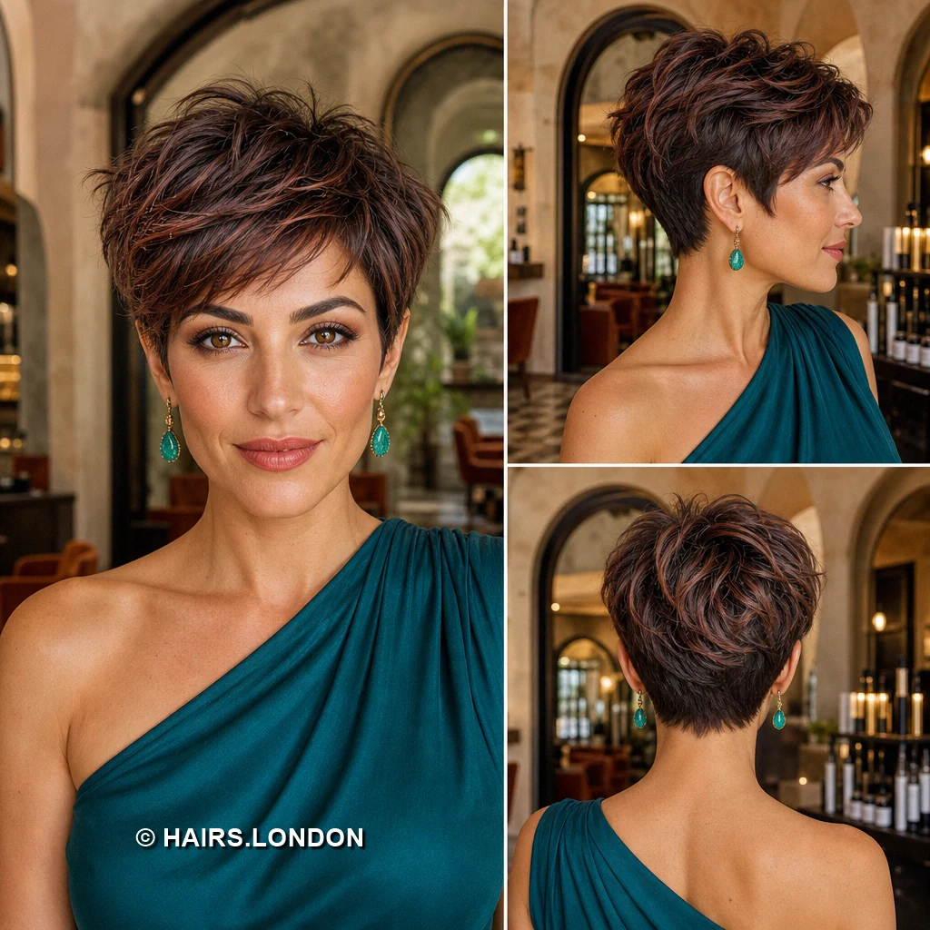 17 Textured Pixie Haircuts with Sweeping Fringes and Tapered Napes Brunette Finecut Pixie