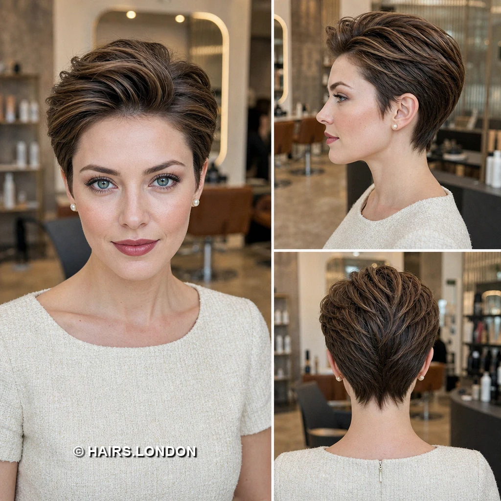 19 Brunette Pixie Haircuts with Texture, Volume, and Tapered Sides Brunette Flowing Fringe