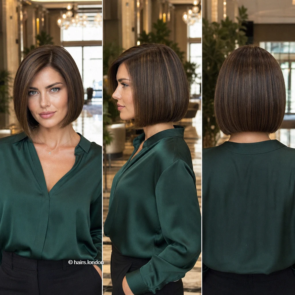 25 Brunette Bob Haircuts: Sleek Lines, Soft Layers and Short Stacks Brunette Jawline Bob