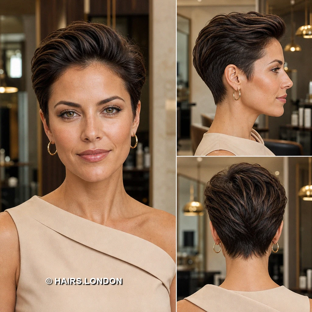19 Brunette Pixie Haircuts with Texture, Volume, and Tapered Sides Brunette Lifted Pieces