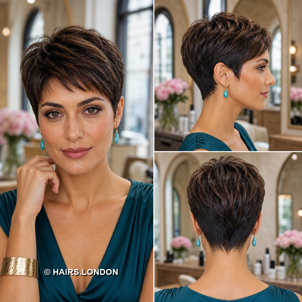 Brunette Longfringe Pixie