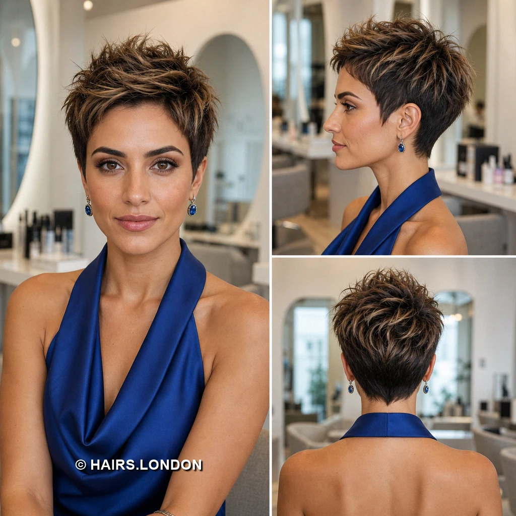 20 Highlighted Pixie Cuts with Texture, Volume, and Side-Swept Fringe Brunette Piecey Pixie