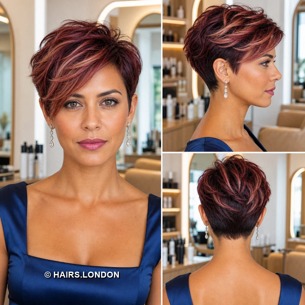 11 Highlighted Pixie Cuts with Sweeping Fringes and Textured Crowns Brunette Pointed Pixie