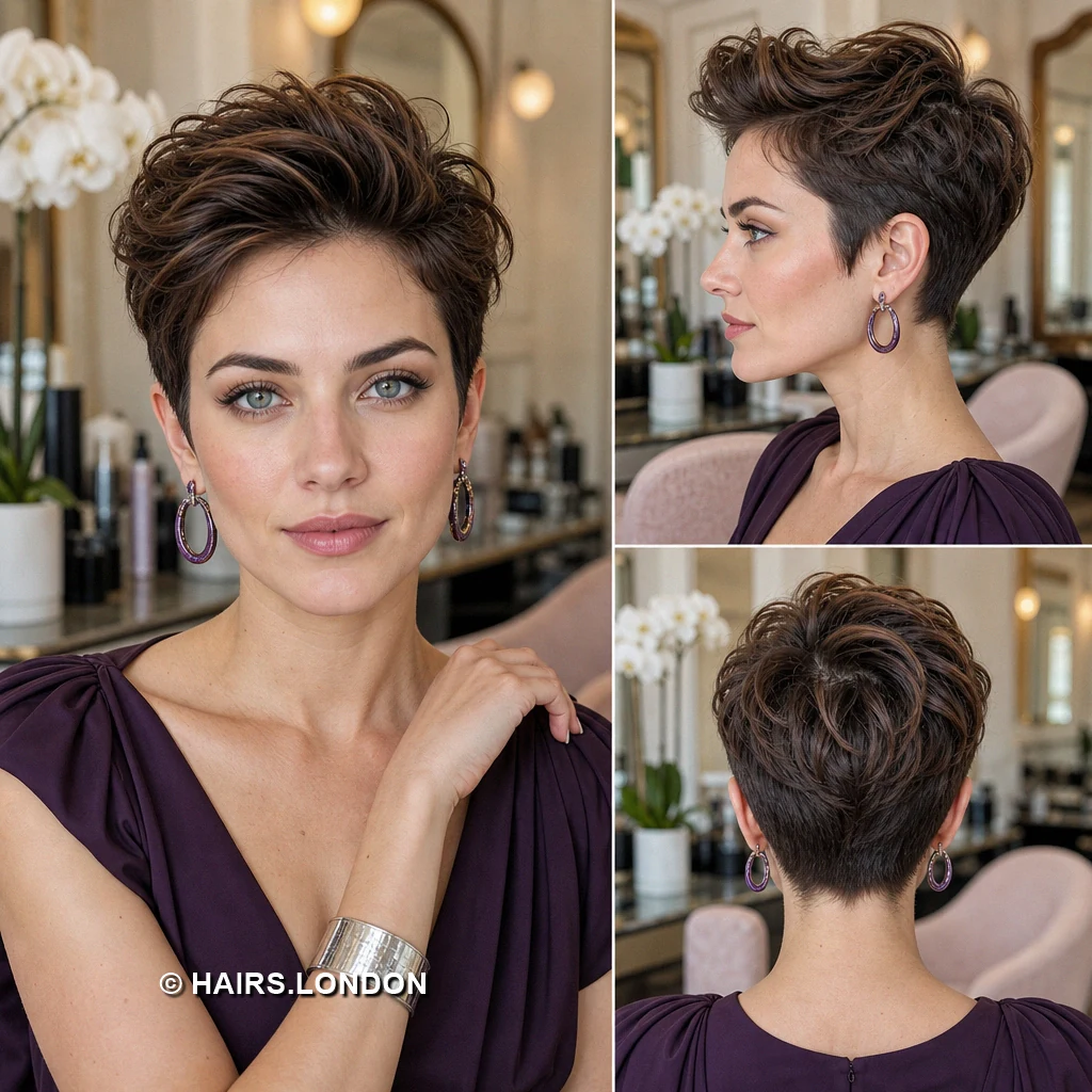 20 Brunette Pixie Cuts with Sweeping Fringe and Tapered Napes Brunette Polished Back