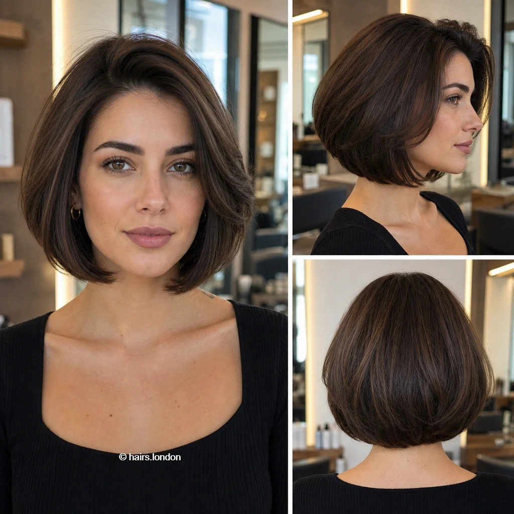 20 Bob Haircut Ideas, From Rounded Chin-Length Cuts to Layered Lobs Brunette Polished Bob