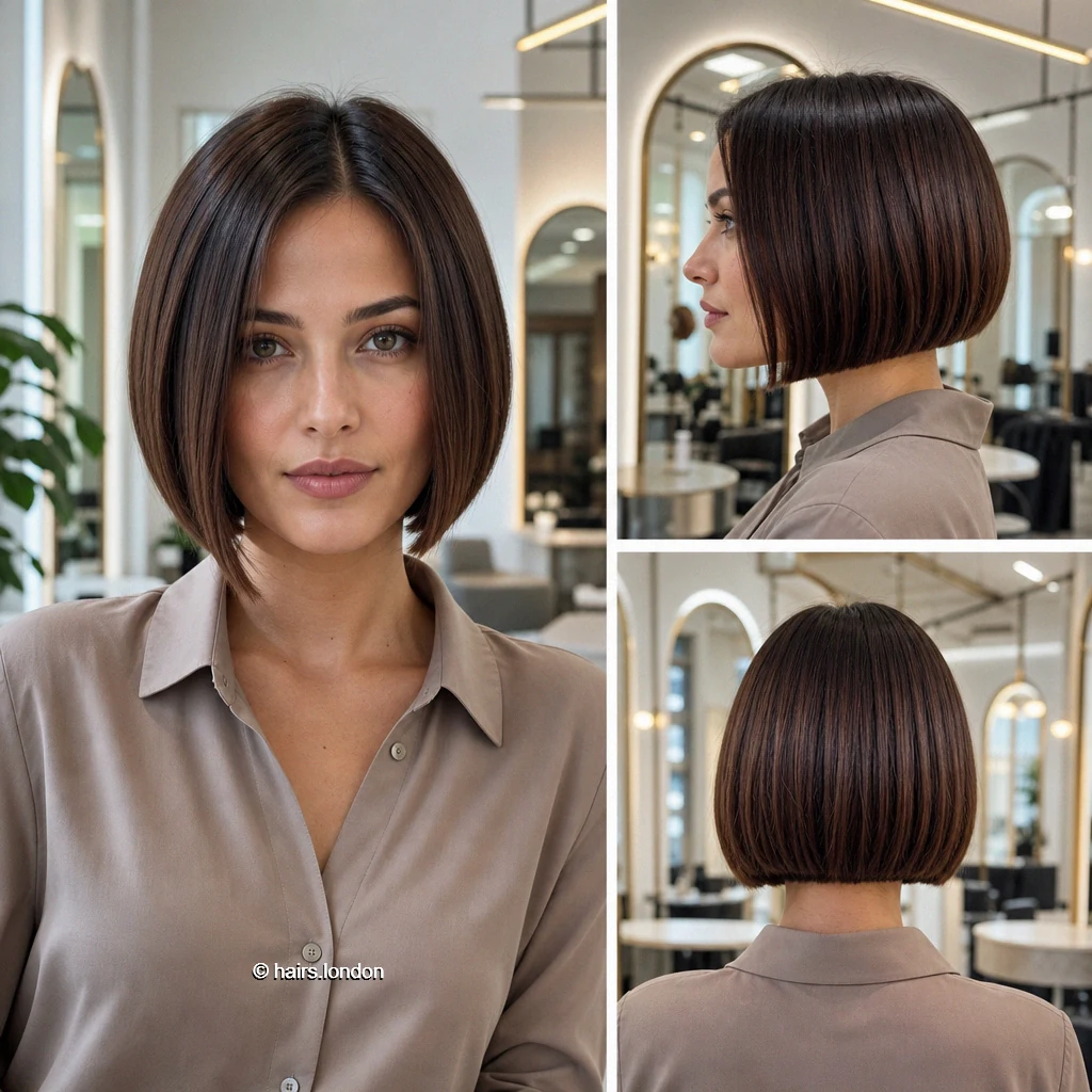 20 Brown Bob Haircuts: Rounded, Layered, Wavy and Angled Ideas Brunette Refined Bob