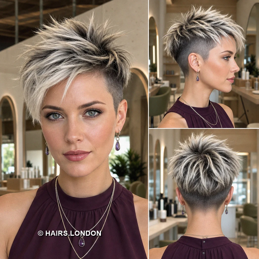 12 Silver Highlighted Pixie Cuts With Dark Roots and Textured Shape Brunette Ribboned Quiff
