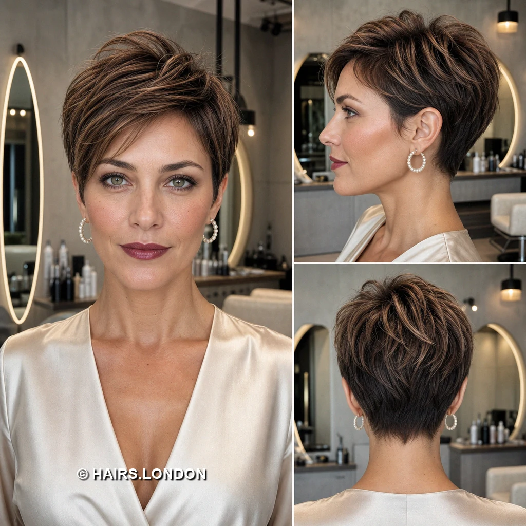 20 Short Brunette Pixie Haircuts with Curls, Sweeps, and Tapered Napes Brunette Ringlet Taper