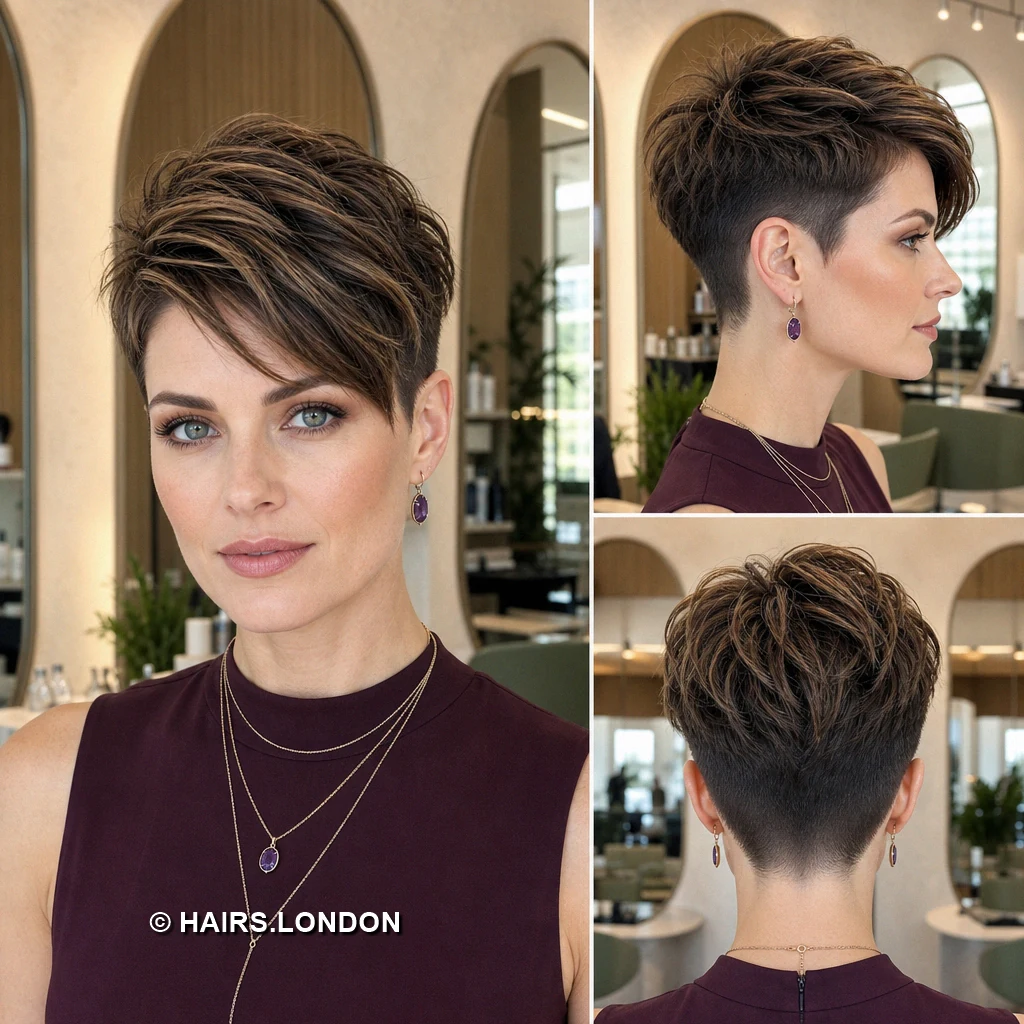 20 Brunette Pixie Cuts with Sweeping Fringe and Tapered Napes Brunette Rounded Crown