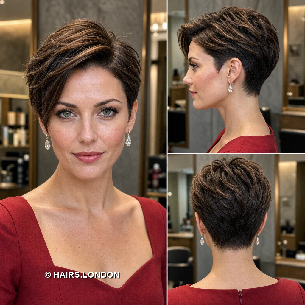 19 Brunette Pixie Haircuts with Texture, Volume, and Tapered Sides Brunette Sculpted Sweep
