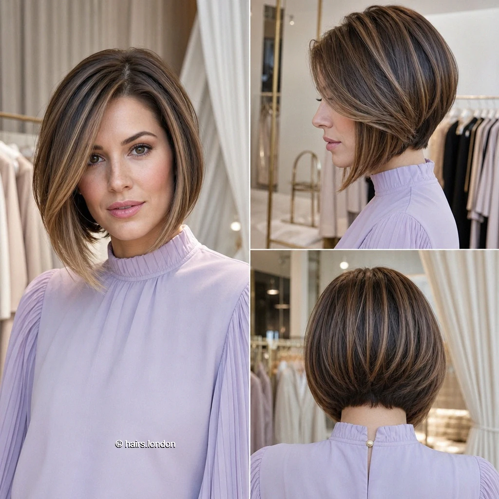 20 Bob Haircuts From Sleek Jawline Shapes to Textured Layers Brunette Slanted Bob