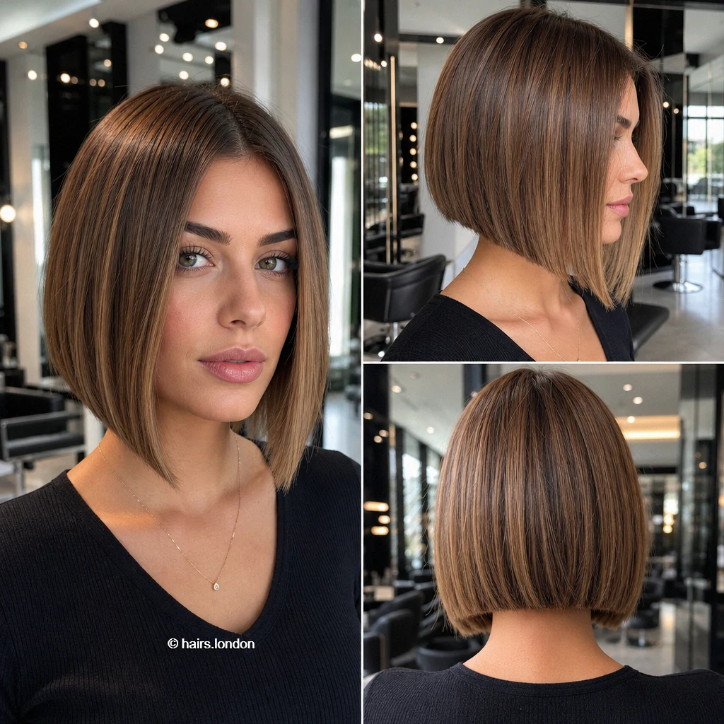 20 Bob Haircut Ideas: Rounded, Textured, A-Line and Stacked Shapes Brunette Sleek Bob