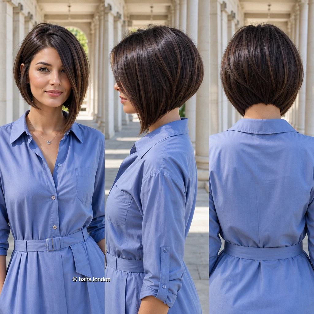 20 Bob Haircuts: Angled, Graduated and Textured Ideas Brunette Sloped Bob