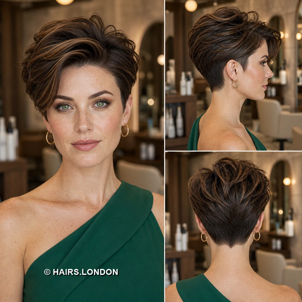 20 Highlighted Pixie Cuts with Texture, Volume, and Side-Swept Fringe Brunette Smoothsweep Pixie