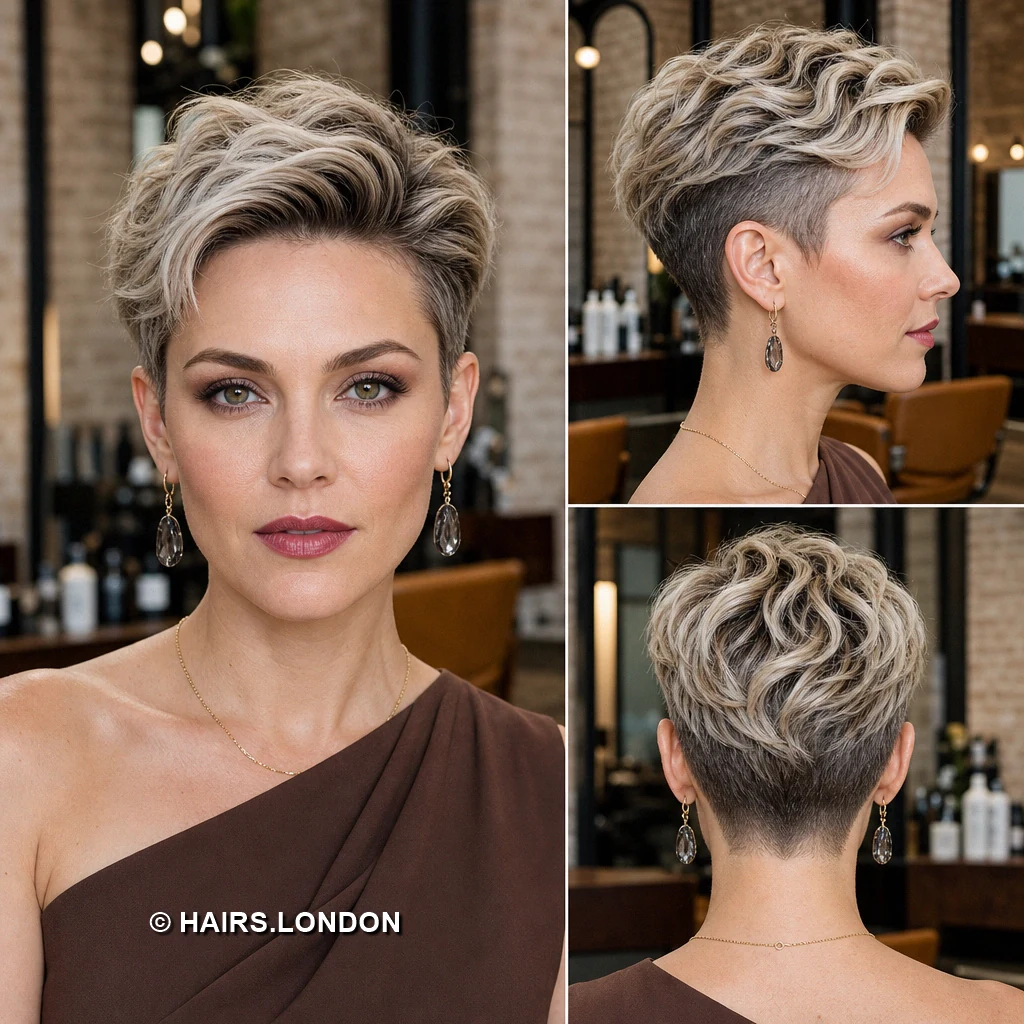 12 Silver Highlighted Pixie Cuts With Dark Roots and Textured Shape Brunette Spiky Taper