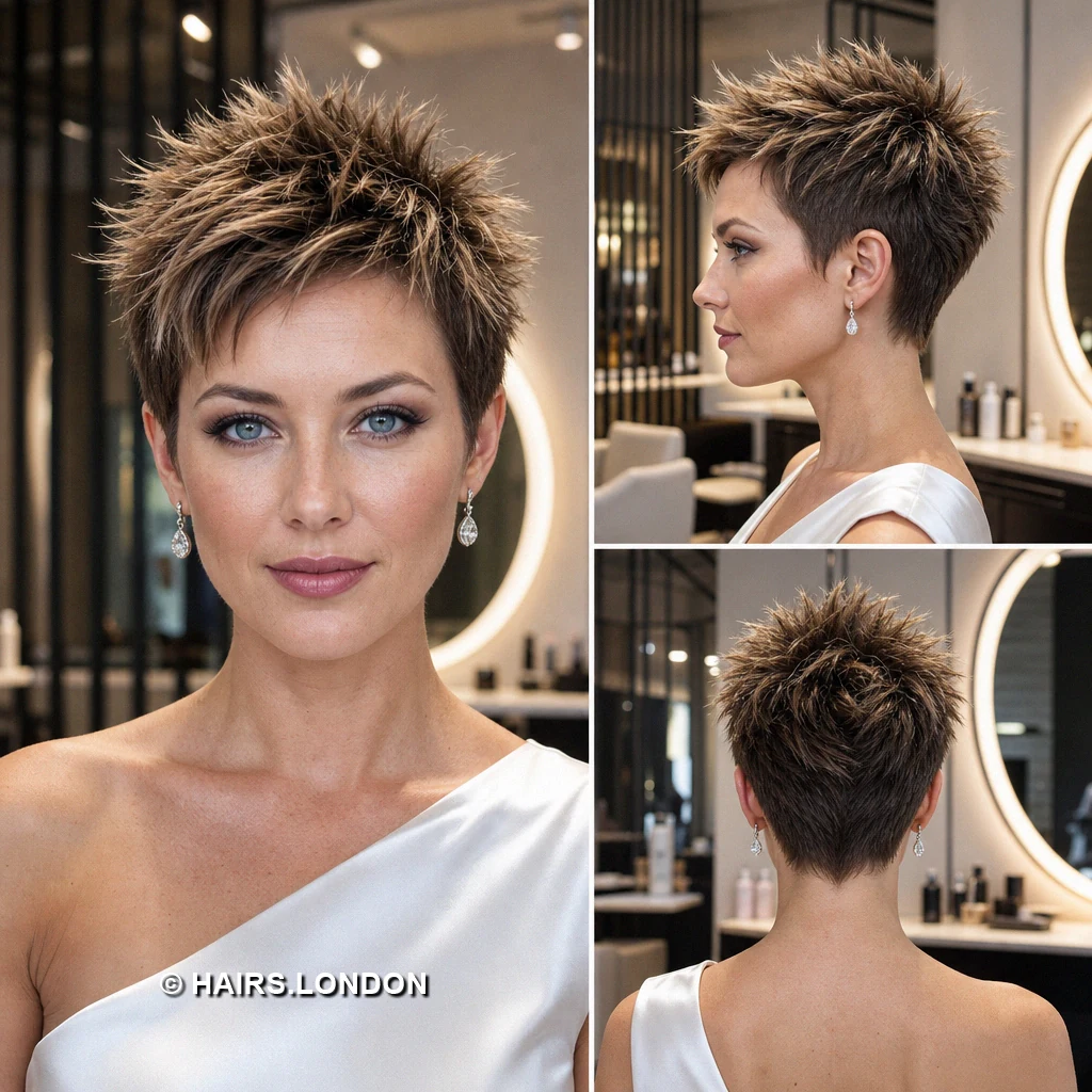18 Textured Pixie Cuts with Swept Fringes, Lifted Crowns, and Tapered Napes Brunette Streaked Sweep