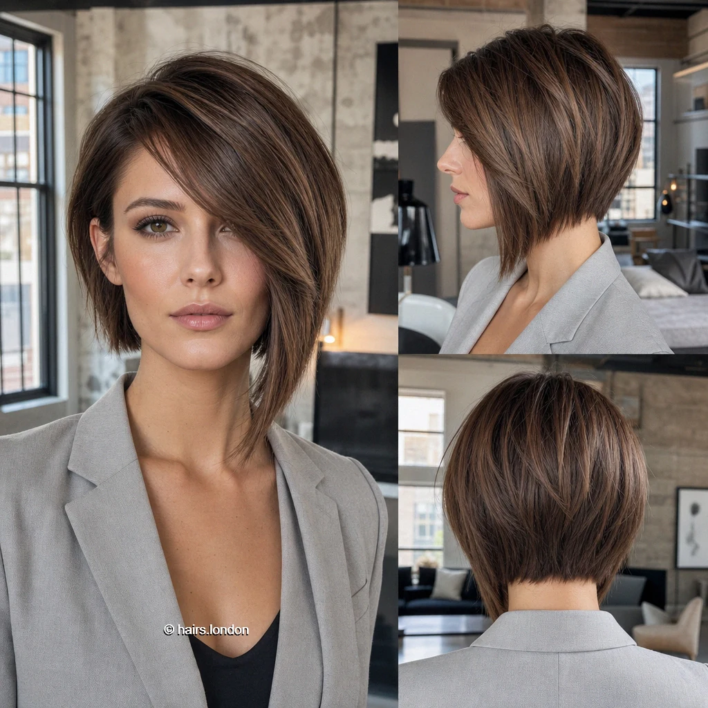 20 Brunette Bob Haircuts: Graduated Shapes and Textured Styles Brunette Swept Asymmetry