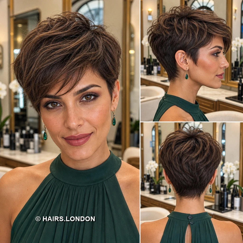 19 Brunette Pixie Haircuts with Texture, Volume, and Tapered Sides Brunette Swept Volume