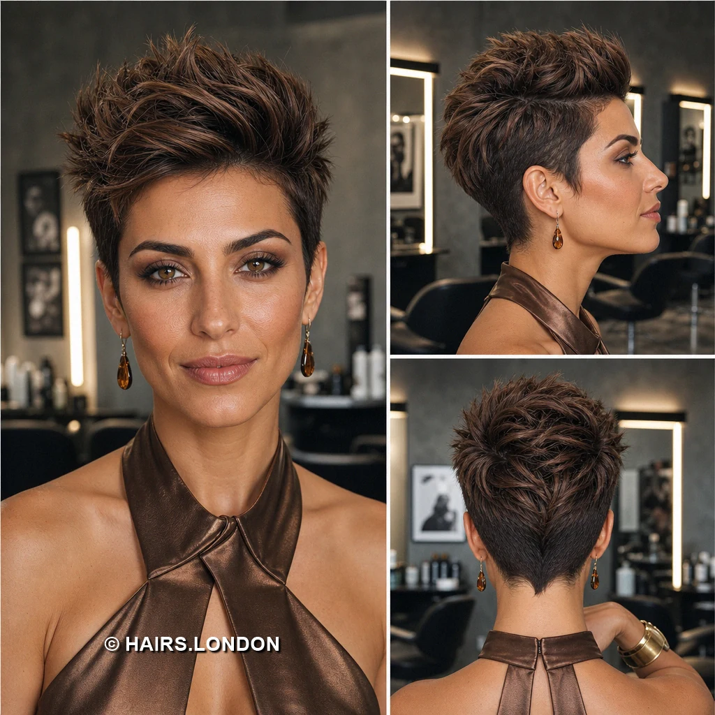 18 Short Textured Pixie Haircuts for Brunette Hair Brunette Upright Crop
