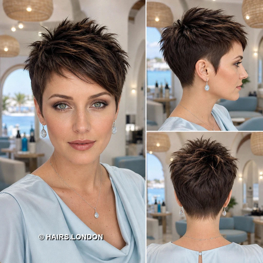 19 Brunette Pixie Haircuts with Texture, Volume, and Tapered Sides Brunette Voluminous Sweep
