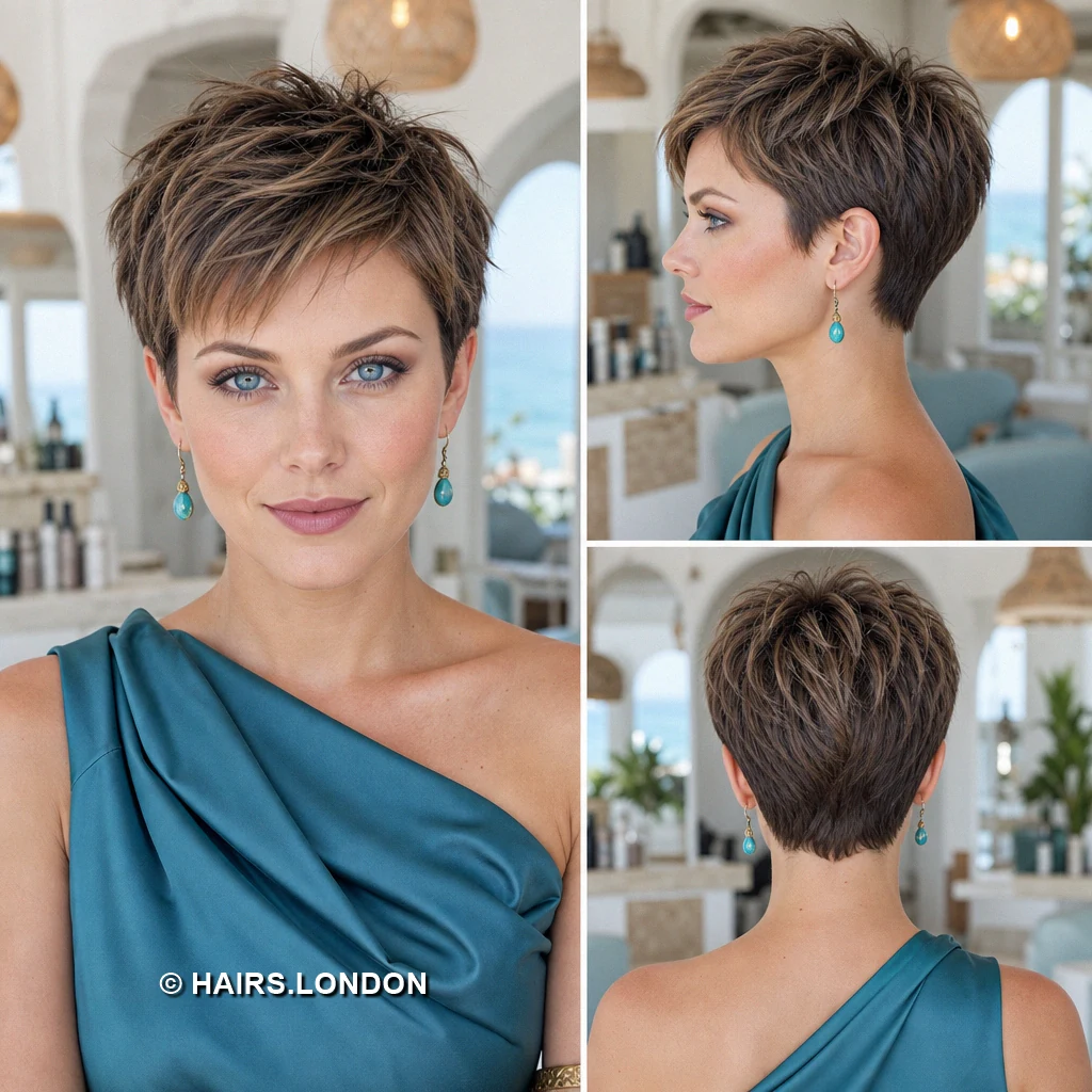 19 Brunette Pixie Haircuts with Texture, Volume, and Tapered Sides Brunette Wispy Bangs