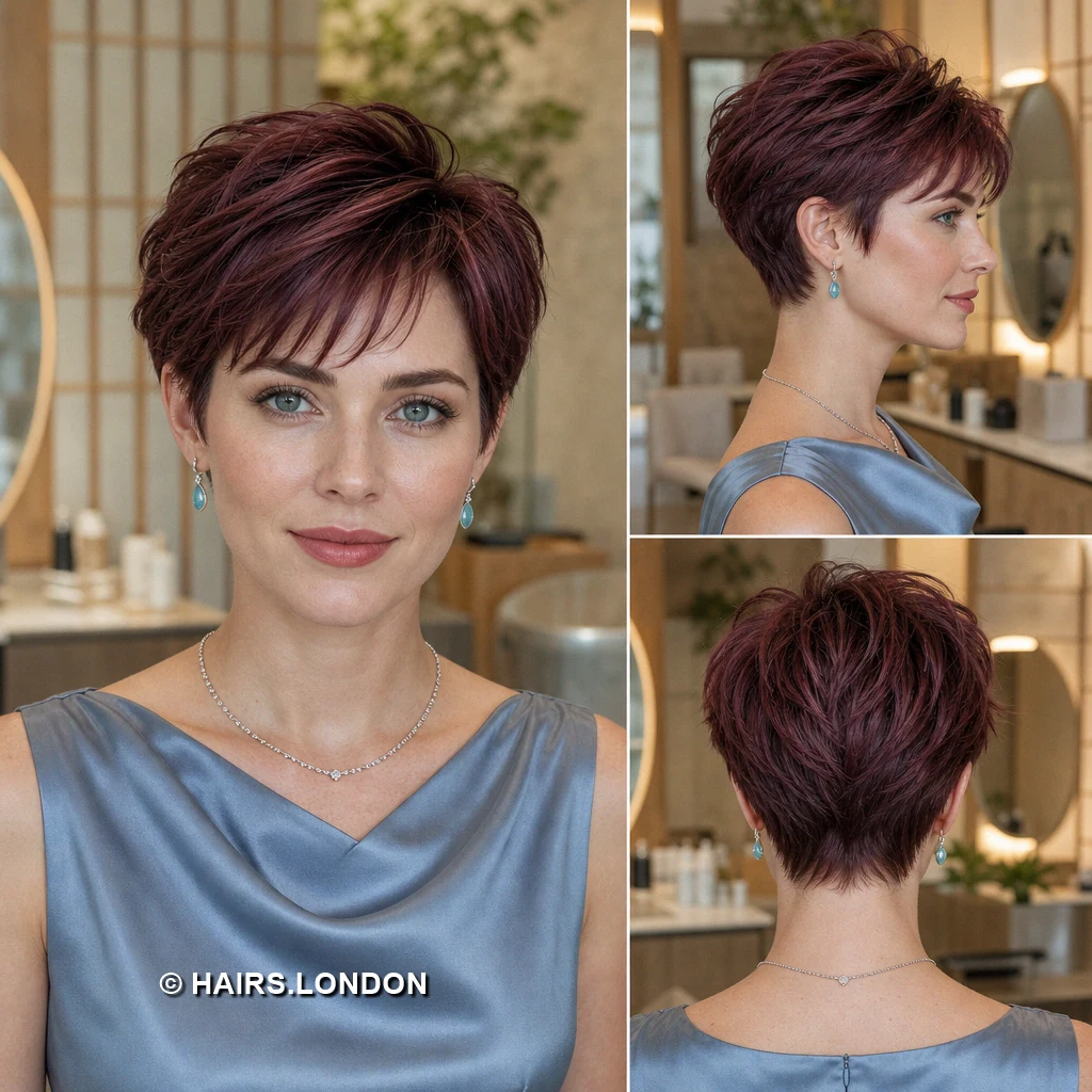 19 Burgundy Pixie Haircuts with Swept Fringe, Texture, and Tapered Napes Burgundy Airy Crop